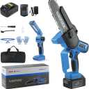 Mini Chainsaw Cordless 8 Inch Electric Chain Saw and Work Light, with Security Lock & Auto Oiler, 4000mAh Battery 20V Handheld Chainsaw for Wood Cutting (Chainsaw + Work Light)