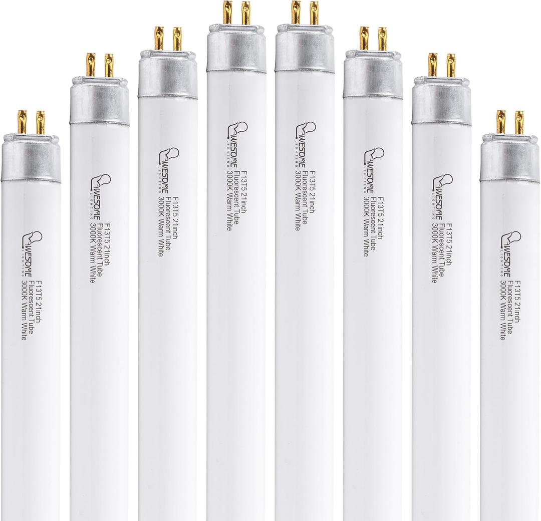 8 Pack 21 Inch F13T5/WW Light Bulb, 3000K Warm White, T5 13 Watts Replacement Bulb for Counter and Cabinet Fixture, G5 Base