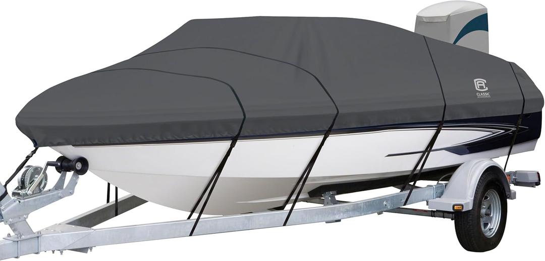 Classic Accessories StormPro Heavy-Duty Boat Cover, Fits boats 17 ft - 19 ft long x 102 in wide (Charcoal)