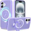 Ultra-Magnetic Stand for iPhone 16 Plus Case [Military Drop Protection] [Compatible with MagSafe] Shockproof Translucent Matte Slim Ring Holder Case for iPhone 16 Plus (Lavender Purple)