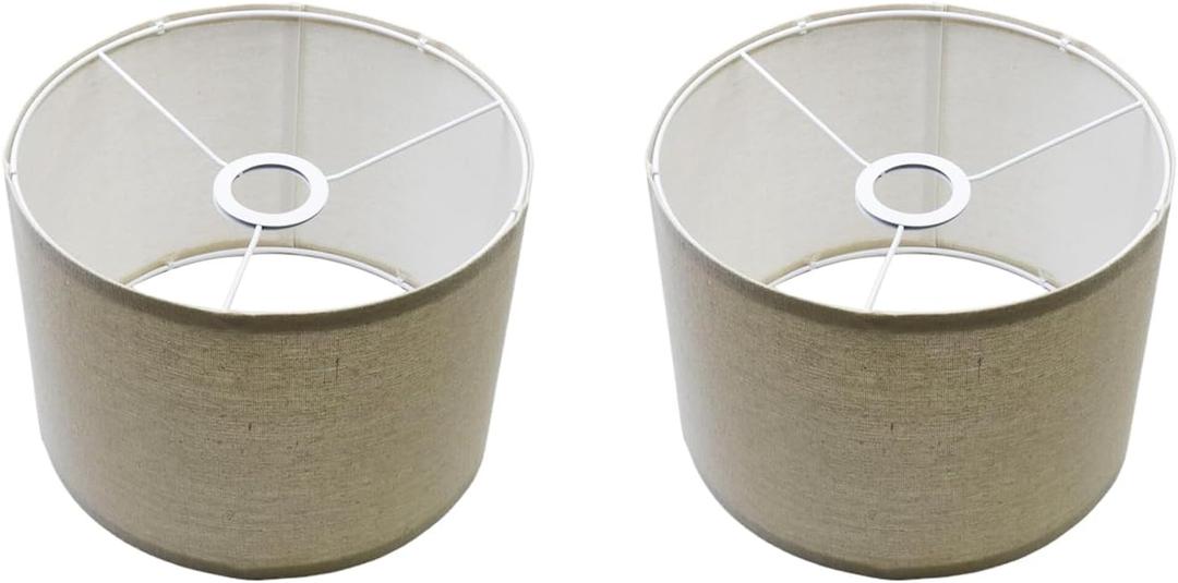 MY MIRONEY Set of 2 Lamp Shades Beige Linen Drum Lampshades Removable Light Fixtures Lamp Shades for Floor Lamp, Table Lamp, Bedside Lamp (10.24" x 10.24" x 7.48")