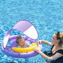 Baby Pool Float with Removable UPF50+ Sun Protection Canopy, Octopus Baby Swim Floats for 6-24 Months Infant, Extra Wide Dual Design, Adjustable & Breathable Seat