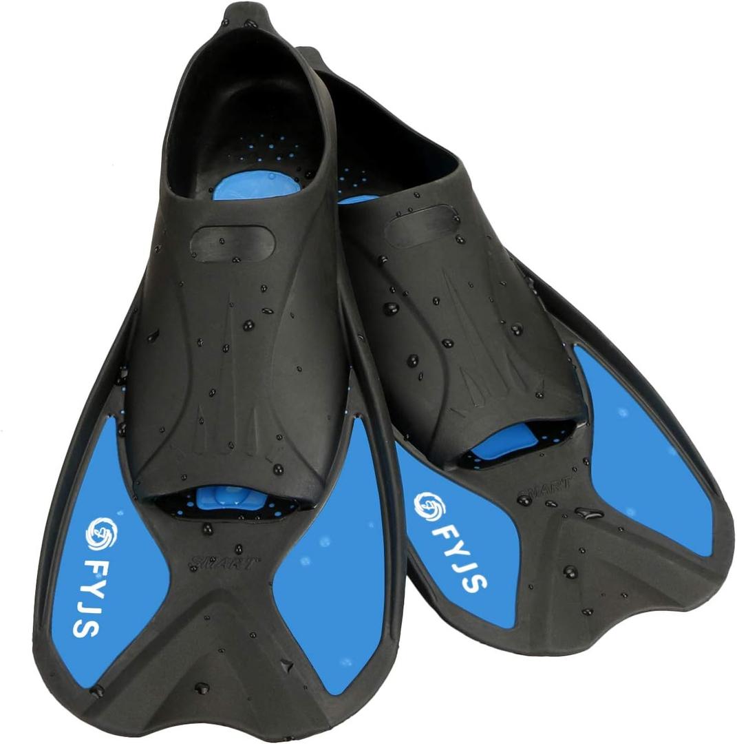 FYJS Short Swim Fins with Comfortable Full Foot Pocket Travel-Size for Snorkeling and Scuba Diving (Large, Sky Blue)