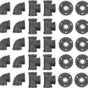 30 Pack 1/2 Inch Cast Iron Pipe Fittings (10 Elbows, 10 Tees, 10 Flange), DIY Steampunk Industrial Vintage Style.
