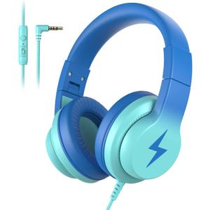 Kids Headphones, Wired Headphones for Kids with Microphone, 85/94dB Volume Limiter Headphone for Girls Boys, Foldable Headphone for Online Study, Gradient Blue