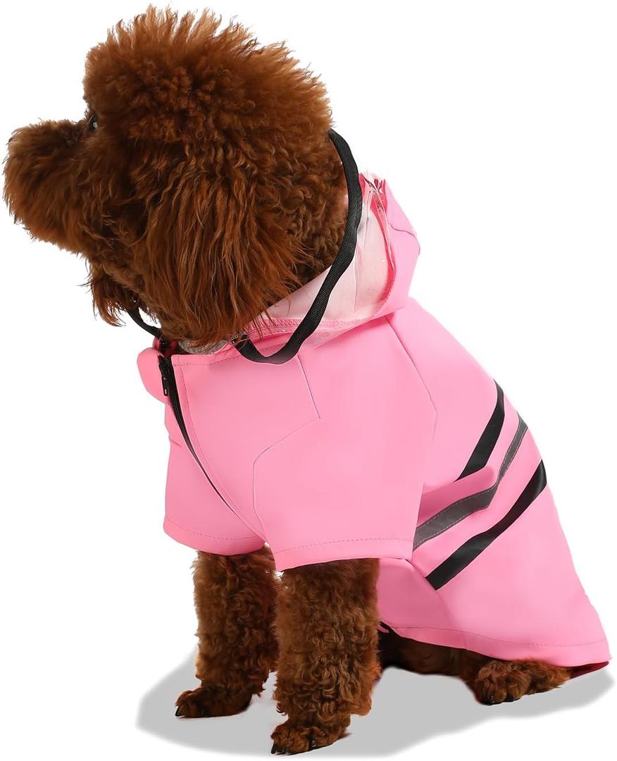 Wizland Reflective Dog Raincoat Dog Rain Jacket with Hood Lightweight Waterproof Rain Coat for Puppies (Pink, Small)