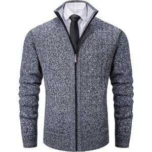 Vcansion Men's Slim Fit Full Zip Up Stand Collar Casual Knitted Sweaters Cardigan with Pockets (Gray, XXL)