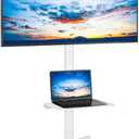 Rfiver Mobile TV Stand for 23-60 Inch LCD LED Flat/Curved Panel Screen TVs up to 88 lbs, Rolling TV Stand with Adjustable Shelf & Tilt, Portable Floor Stand on Wheels for Bedroom, Living Room, White