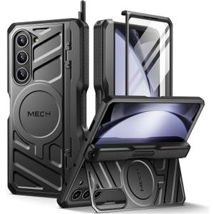 TONGATE Magnetic for Z Fold 5 Case with S Pen Holder & Stand, [Compatible with MagSafe] Heavy Duty Rugged Phone Case Built in Screen Protector & Belt Clip for Samsung Galaxy Z Fold 5 5g 2023, Black