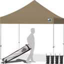 Eurmax USA 10x10ft Pop Up Canopy,Commercial Instant Tent for Outdoor Events,Patented No-Tip Rolling Storage Bag with 4 Sandbags,UV & Water Resistant,Heavy Duty Portable Shelter Gazebo,Khaki
