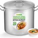 Nutrichef Stainless Steel Cookware Stockpot, 35 Quart Heavy Duty Induction Soup Pot With Stainless Steel Lid And Strong Riveted Handles, Even Heat Distribution, Compatible With Most Cooktops