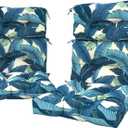 LVTXIII 2 Pack Outdoor High Back Cushions, 22" W x 20" D Tufted Seat and Back Chair Cushion with Ties, Fluffy Patio Replacement Rocking Chair Cushion for Outdoor Furniture Use, Swaying Palms Blue, 44"x22"x4"