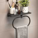 Modern Wall Mounted Towel Rack with Storage Shelf, Black Metal Bathroom Towel Bar, Space-Saving Bathroom Accessories