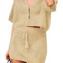 Sovoyontee Womens 2024 Summer 2 Piece Crochet Swimsuit Cover Up Swim Bathing Suits Bikini Swimwear Cover Ups Apricot L