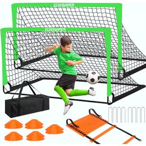 Kids Soccer Goals for Backyard, 2 of 6 x 4 ft Kids Soccer Goal Set Soccer Net with 10 Soccer Cones, Agility Ladder & Carry Bag, Portable Soccer Training Equipment.