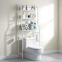 3-Tier Over the Toilet Storage Shelf with Adjustable Foot Pads, Anti-Tilt Metal Bathroom Organizer with Paper Holder & 4 Hooks, No Drill Space Saving Toilet Rack, White