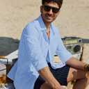 Alimens & Gentle Mens Cotton Linen Textured Shirt Long Sleeve Button Down Shirts Casual Summer Beach Wedding Tops with Pocket (Blue), L