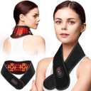 FLAZECON Red Light Therapy for Neck and Shoulders Wrap, Cordless Infrared Heating Pad Belt with Vibration for Body, Hands, Rechargeable Portable Neck Massager with Heat 660nm/ 850nm (Black)