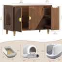 35.4" Fluted Cat Litter Box Enclosure, Wooden Hidden Litter Box Enclosure Furniture with 2 Layer Drawer, Modern Indoor Cat House, Side End Table for Living Room, Entryway, Bedroom, Walnut