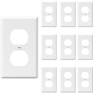 DEWENWILS Metal Duplex Receptacle Outlet Wall Plate, Electrical Outlet Covers Plates, Standard Size 1-Gang 4.50" x 2.76", UL Listed, Dual Electric Receptacle Plug Covers, Texture White, 10 Pack