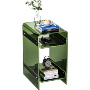 Clear Acrylic Side Table, Narrow Nightstand Bedside Table for Bedroom, Skinny Small End Table (Green Wide, 11.8'' x 15.7'' x 21.7")