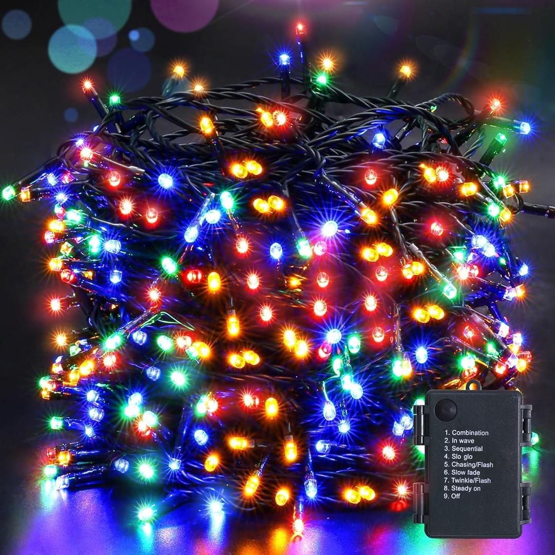 Battery Operated Christmas Lights-132FT 300 LED 8 Modes Outdoor/Indoor Waterproof Fairy Lights, Decorative Light Strings for Wedding Party Bedroom Roof Garden Halloween Thanksgiving Holiday,Multicolor