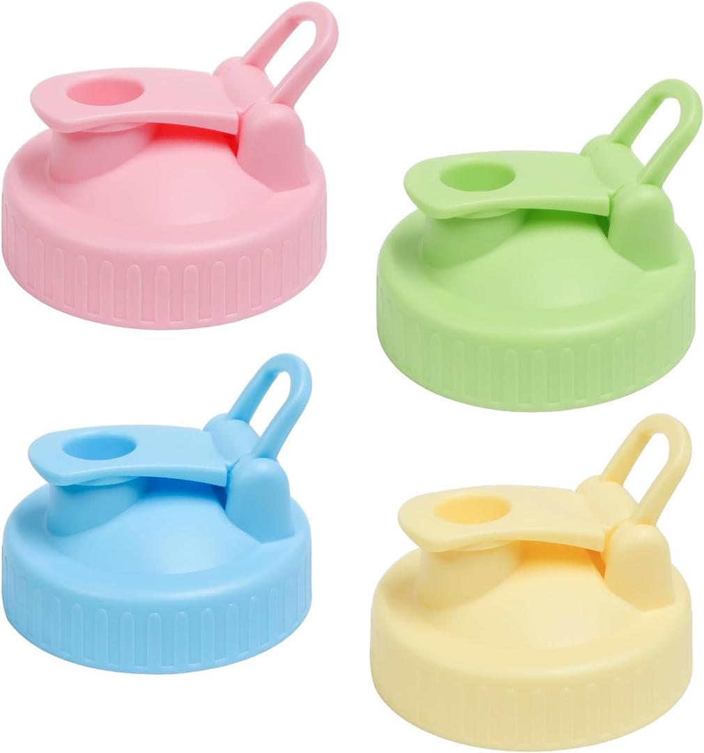 Mason Jar Pour Spout Lid for Wide Mouth Mason Jars, Plastic Mason Jar Pitcher Flip Cap Airtight Lid, Leak-Proof and Durable, Easy Pouring Spout, Pack of 4 (Colorful-4 Pcs)
