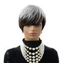 MOONSHOW Pixie Cut Wig Short Grey Wigs for Black Women Ombre Grey Short Wigs Pixie Cut Wigs with Bangs Synthetic Gray Pixie Haircut Wig for Black Women