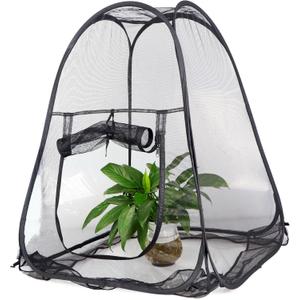RESTCLOUD Mesh Plant Cover from Animals, Plant Netting Pest Guard Cover, Plant Tent Cage Pop-up with 4 Stakes for Vegetables, Fruits, Flowers (Black, 36 x 36 x 39 Inches)