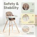 Mallify 3-in-1 Wooden High Chair, Convertible High Chairs for Babies and Toddlers, Baby Highchair with Adjustable Legs & Dishwasher-Safe Tray, Sleek Hardwood & Premium PU Cushion, Brown