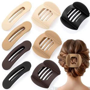 8 Pcs Flat Hair Clips for Women, 2 Styles Large Flat Claw Clips for Women, Strong Hold Non-slip French Hair Clips for Thick Thin Hair, Neutral Color,Pack Of 2