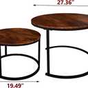 HOMERECOMMEND Round Coffee Table Set of 2 Modern Nesting Side End Table for Living Room,Round Wooden Coffee Table with Solid Powder-Coated Metal Frame, Rustic Brown/Black