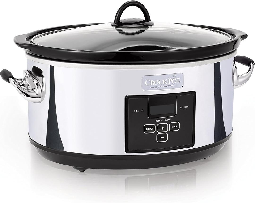 Crock-Pot 7 Quart Programmable Slow Cooker with Digital Timer, Food Warmer, Polished Platinum, Perfect for Everyday Meals and Entertaining