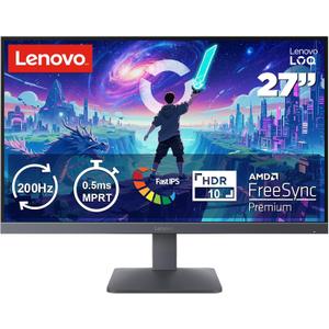 Lenovo Legion LOQ 27-10 Gaming Monitor, 27" FHD, Flat IPS, 200Hz, 0.5ms MPRT, AMD FreeSync Premium, HDR10, Tilt Stand, 2X HDMI 2.1 and DP 1.4, Raven Black