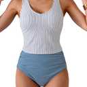 Eomenie Two Piece Tankini Swimsuits for Women Tummy Control Bathing Suits Cutout Back Swim Tank Top with High Waisted Bottom M