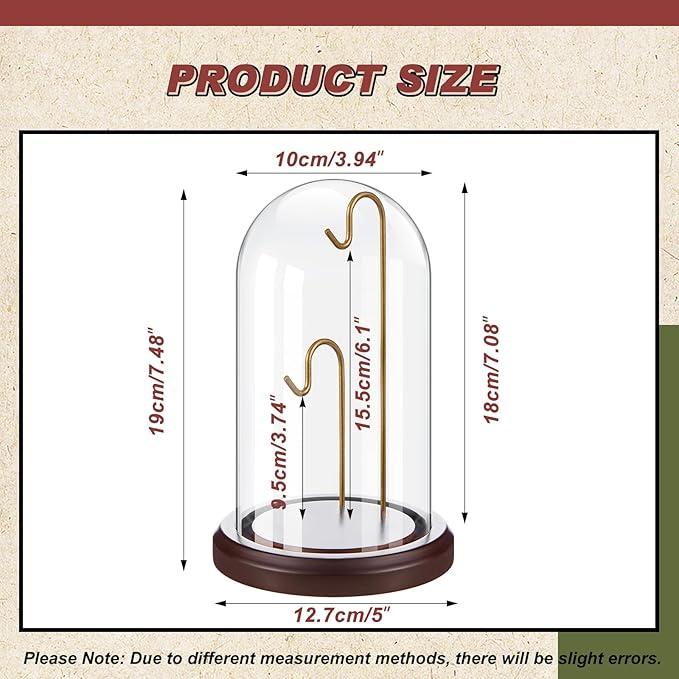 Beeveer 4 x 7 Inch Pocket Watch Glass Display Dome Cloche with 2 Hooks Clear Pocket Watch Display Case Stand Glass Cloche Showcase with Wood Base for Ornaments Medal Collectibles(Walnut and Gold)