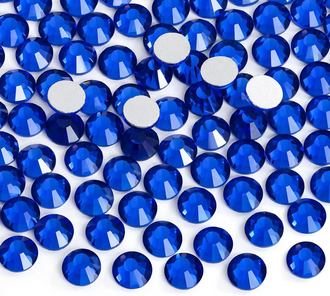 Jollin 144pcs Flatback Rhinestones Glue Fix Crystal Glass Diamantes Gems for Crafting Nail Art Crafts Decorations Clothes Shoes 8.4 mm (ss40, Sapphire)