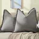 ZWJD Pillow Covers 20x20 Set of 2 Gray Throw Pillow Covers with Fringe Chic Cotton Decorative Pillows Square Cushion Covers for Sofa Couch Bed Living Room Farmhouse Boho Decor