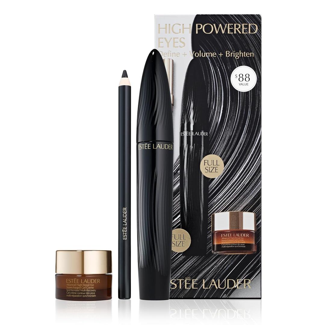 Este Lauder High Powered Eyes Turbo Lash Mascara 3 Piece Gift Set | Define + Volume + Brighten | Includes Mascara, Under Eye Cream, Eyeliner