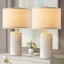 AIEAMPDO 23'' Set of 2 Modern Ceramic Table Lamps for Living Room Bedroom, Nightstand Farmhouse Beige White Desk Lamp for Bedside End Table Entryway, 2 LED Bulbs Included