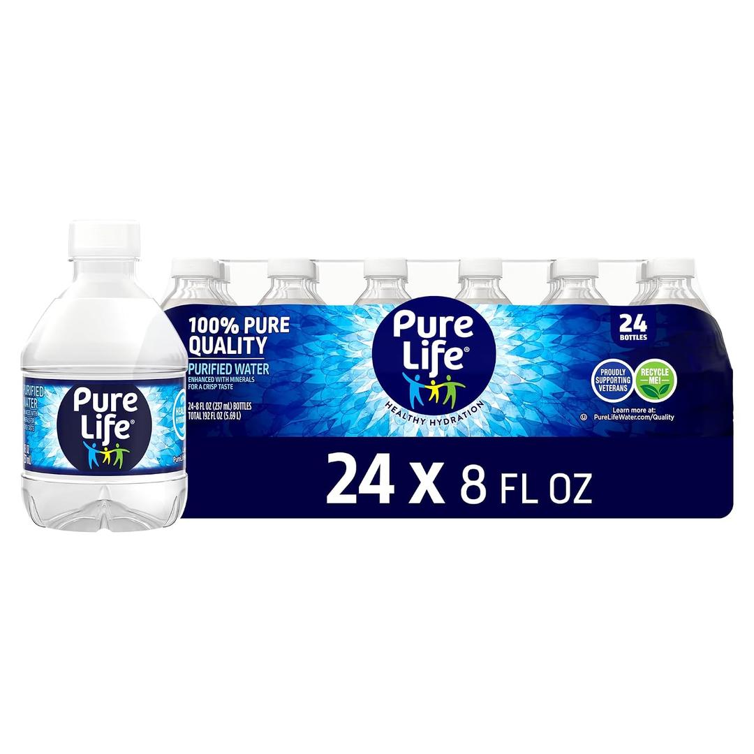 Pure Life Purified Water Bottles, 24 Pack - Still Bottled Water Enhanced with Minerals for a Crisp Taste, Plastic Bottles - 8 Fl Oz (EXP 12/31/26)