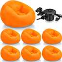 Realspring 6 9 12 Pcs Inflatable Bean Bag Chairs for Adults with Electric Air Pump, Blow up Couch Folding Portable Inflatable Couch Lazy Sofa for Outdoor Movie Night Camping(Orange,6 Pcs)