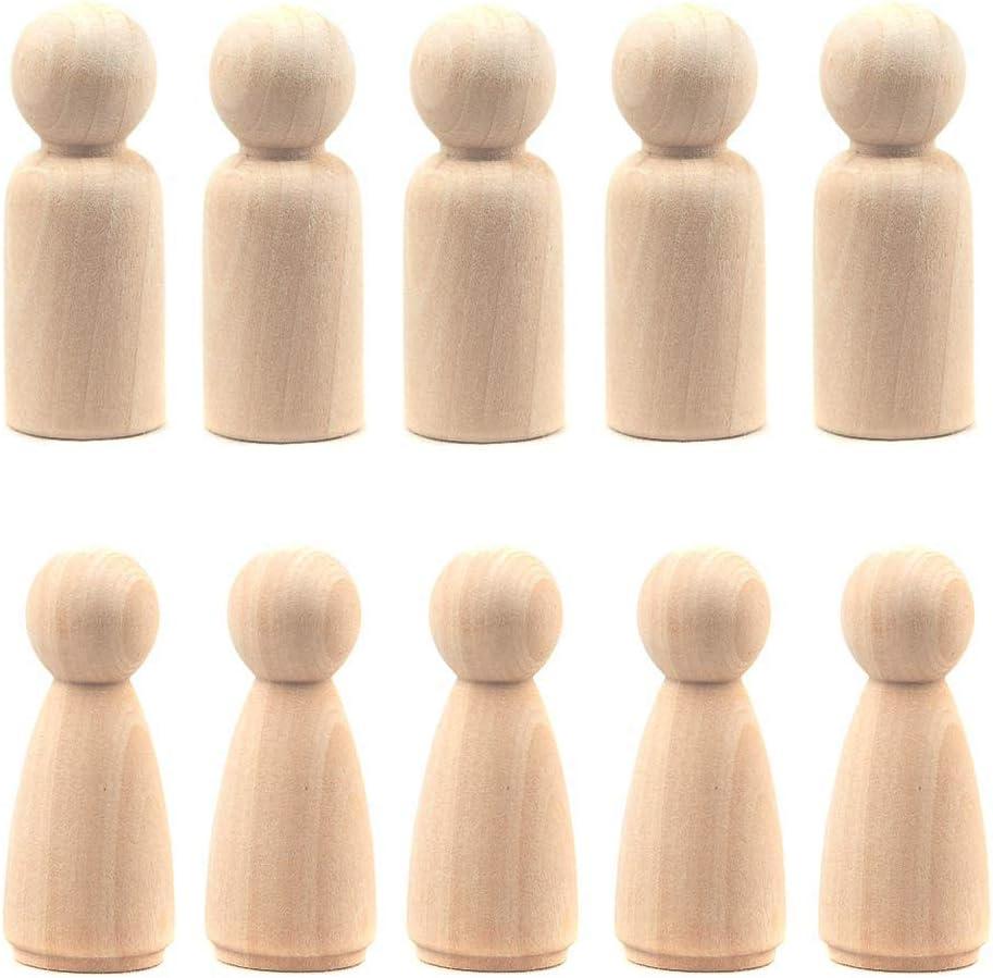 20Pcs Wooden Peg Doll, 65 mm Unfinished Wooden Female Male Plain Blank Bodies Angel Dolls for DIY Craft Wedding Party (Pack of 20) (20 PCS)