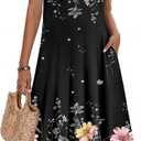 Zeagoo Womens Casual Dresses for Summer Short Sleeve Flare Midi Dress Loose Beach Sundress Pleated Front Dress with Pockets (Black), XL
