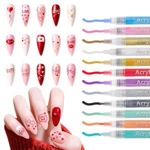 12 Color Nail Art Pens, 0.7 MM Nail Art Markers Nail Polish Pens Set Drawing Nail Paint Pens, Waterproof and Quick-drying Nail for DIY Design Manicure Design Tools