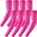 Gejoy 4 Pair Breast Cancer Awareness Sleeves Pink Ribbon Compression Arm Sleeves Gifts for Women Arm Cover (X-Small)
