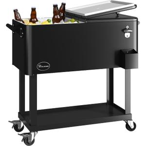 YITAHOME 80 Quart Rolling Cooler Cart with Bottle Opener Drainage, Portable Patio Cooler Rolling on Wheels, Outdoor Rolling Beverage Cart Drink Cooler for Patio Pool Deck Party BBQ Cookouts (Silver), 24 inches L x 16 inches W x 16 inches H