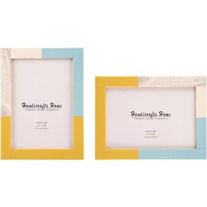 Handicrafts Home 5 by 7 Picture Frames Pack of 2 Mondrian Driftwood Resin Inlay Photo Frame, Decorative Frames for Wall & Desk, Boho Chic & Vintage Inspired Home Decor, Unique Handmade Photo Display