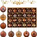 Christmas Balls Ornaments,24pcs Bronze Copper Shatterproof Ball for Xmas,2.36in Plastics Hanging Ball,8 Styles Luxury Brown Hanging Ornaments for Birthday Halloween Mardi Gras Holiday Wedding