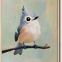 Cute Songbird on Branch Metal Framed Canvas Print Wall Art, 12x16 Bird Illustration with Soft Pastel Tones, Modern Animal Artwork Living Room Farmhouse Scandinavian Bedroom Nursery Office Decor